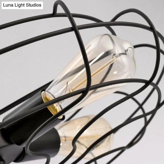 Vintage Fan Cage Chandelier Pendant Light - 5 Head Iron Hanging Lamp Black