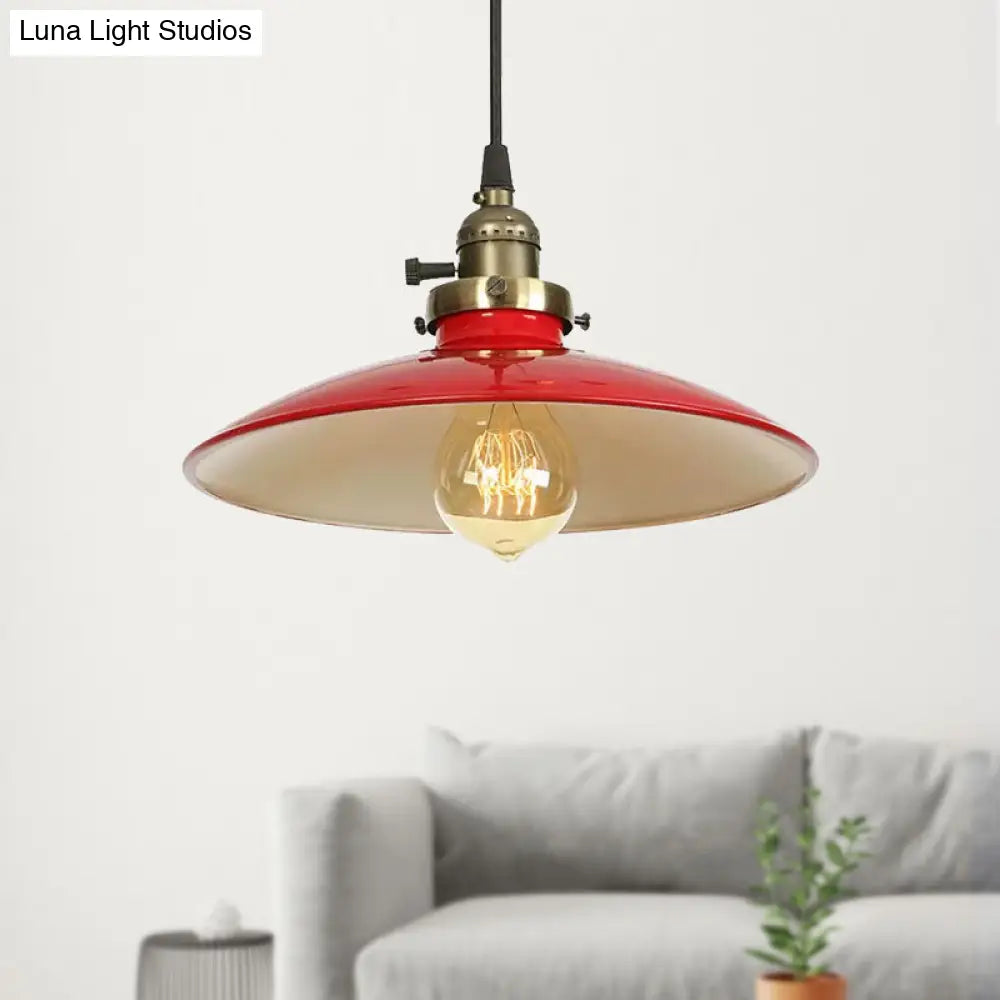 Vintage Iron Saucer Farmhouse Pendant Light - 1/2 Pack Adjustable Cord Black/Red Stylish Ceiling