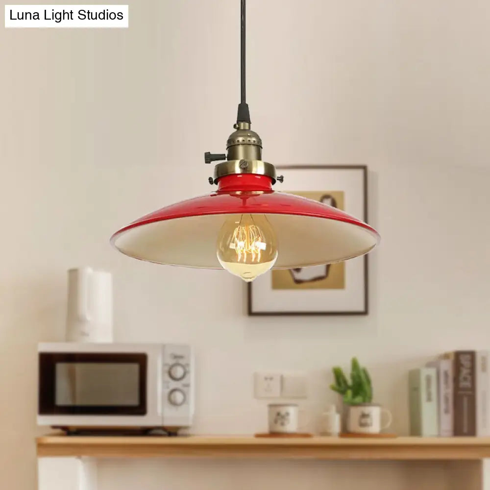 Vintage Iron Saucer Farmhouse Pendant Light - 1/2 Pack Adjustable Cord Black/Red Stylish Ceiling