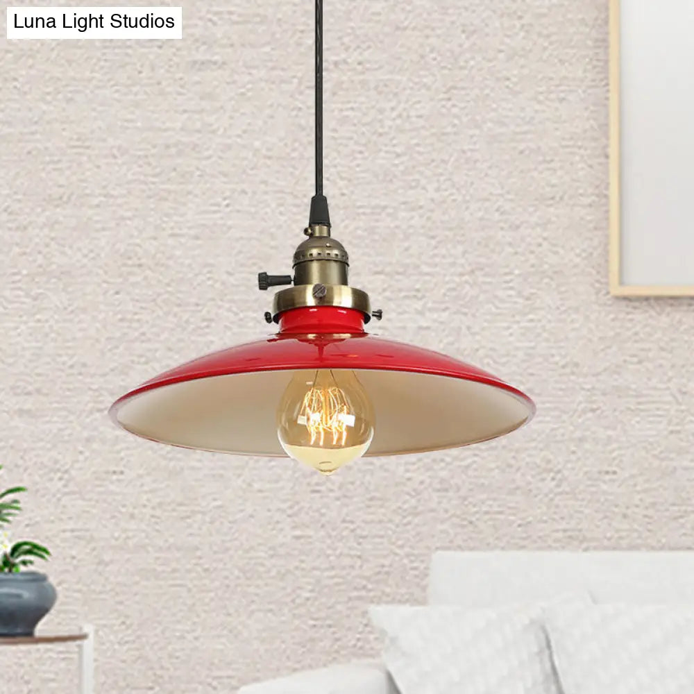 Vintage Farmhouse Pendant Light 1/2-Pack Saucer Style Adjustable Cord Black/Red Iron Finish Red / 1