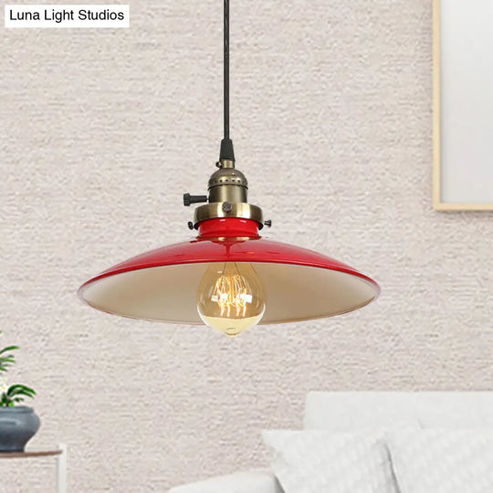 Vintage Farmhouse Pendant Light 1/2-Pack Saucer Style Adjustable Cord Black/Red Iron Finish Red / 1