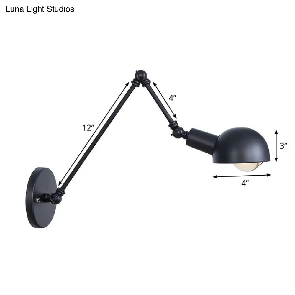 Vintage Iron Swivel Wall Light Kit - Black Bowl Design 8/19.5 Dual Width Bedroom Reading Lamp