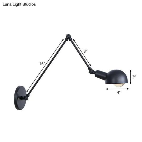 Vintage Iron Swivel Wall Light Kit - Black Bowl Design 8/19.5 Dual Width Bedroom Reading Lamp