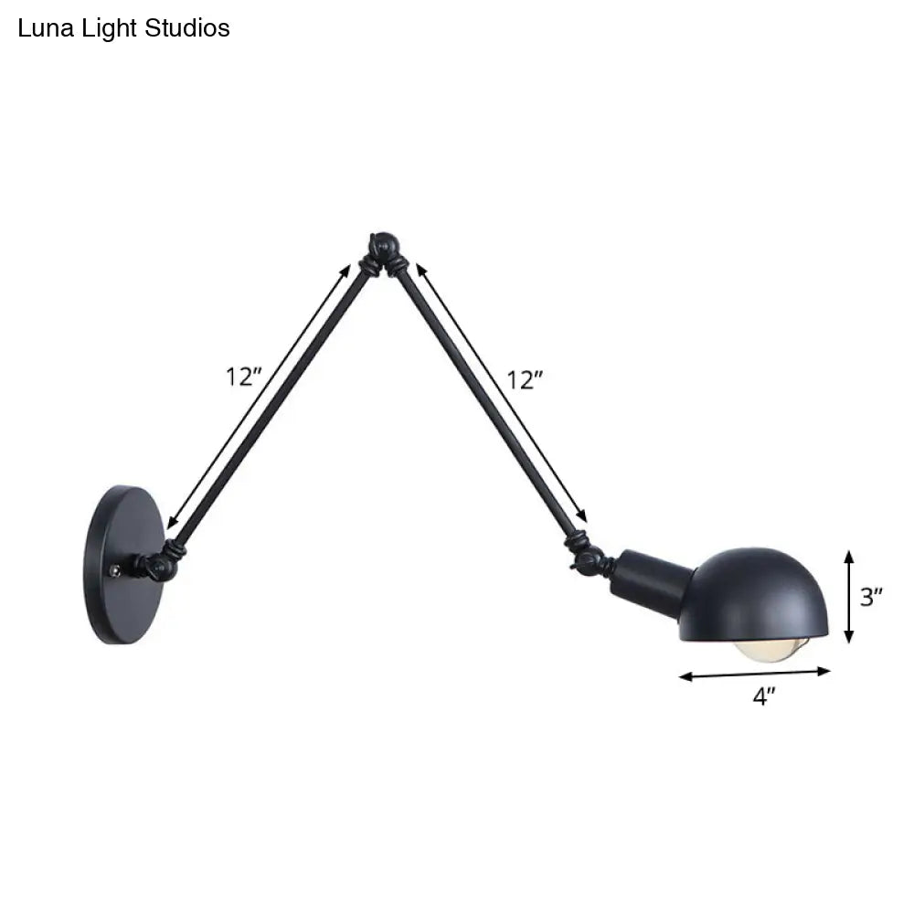 Vintage Iron Swivel Wall Light Kit - Black Bowl Design 8/19.5 Dual Width Bedroom Reading Lamp