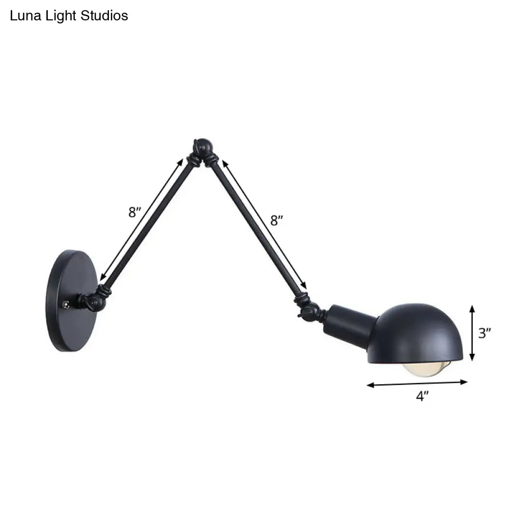 Vintage Iron Swivel Wall Light Kit - Black Bowl Design 8/19.5 Dual Width Bedroom Reading Lamp