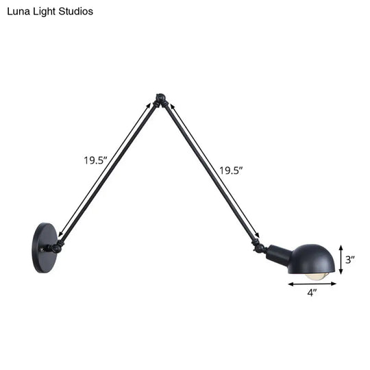 Vintage Iron Swivel Wall Light Kit - Black Bowl Design 8/19.5 Dual Width Bedroom Reading Lamp