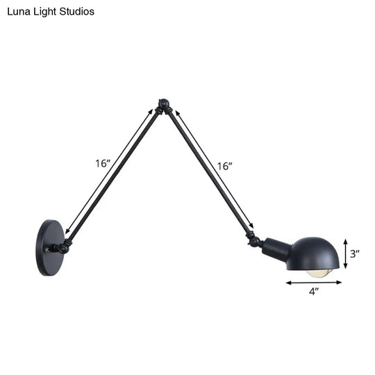 Vintage Iron Swivel Wall Light Kit - Black Bowl Design 8/19.5 Dual Width Bedroom Reading Lamp