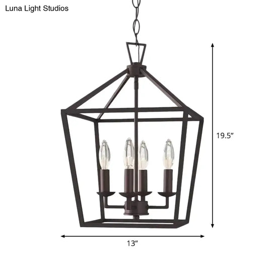 Vintage Iron Trapezoid Pendant Light Fixture - 4 Bulbs Black Kitchen Ceiling Chandelier