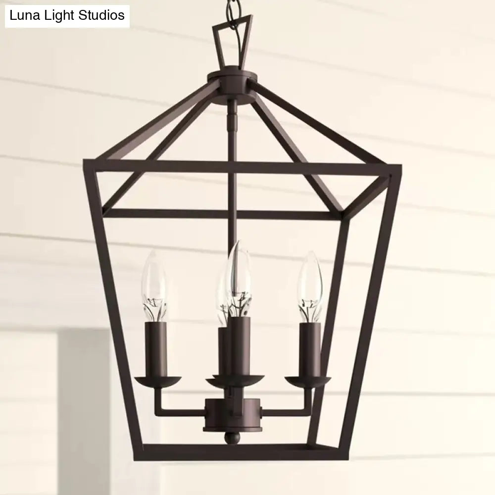 Vintage Iron Trapezoid Pendant Light Fixture - 4 Bulbs Black Kitchen Ceiling Chandelier