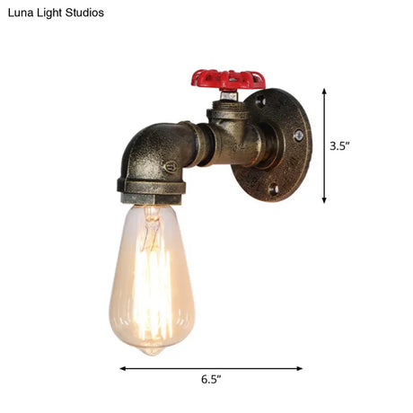 Vintage Iron Wall Mounted Lamp With Exposed Bulb And Valve Decor