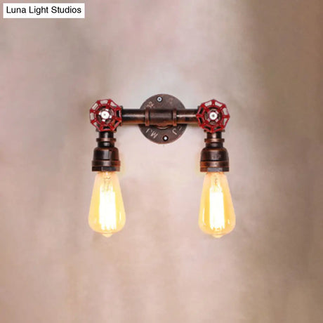 Vintage Iron Wall Mounted Lamp With Exposed Bulb And Valve Decor