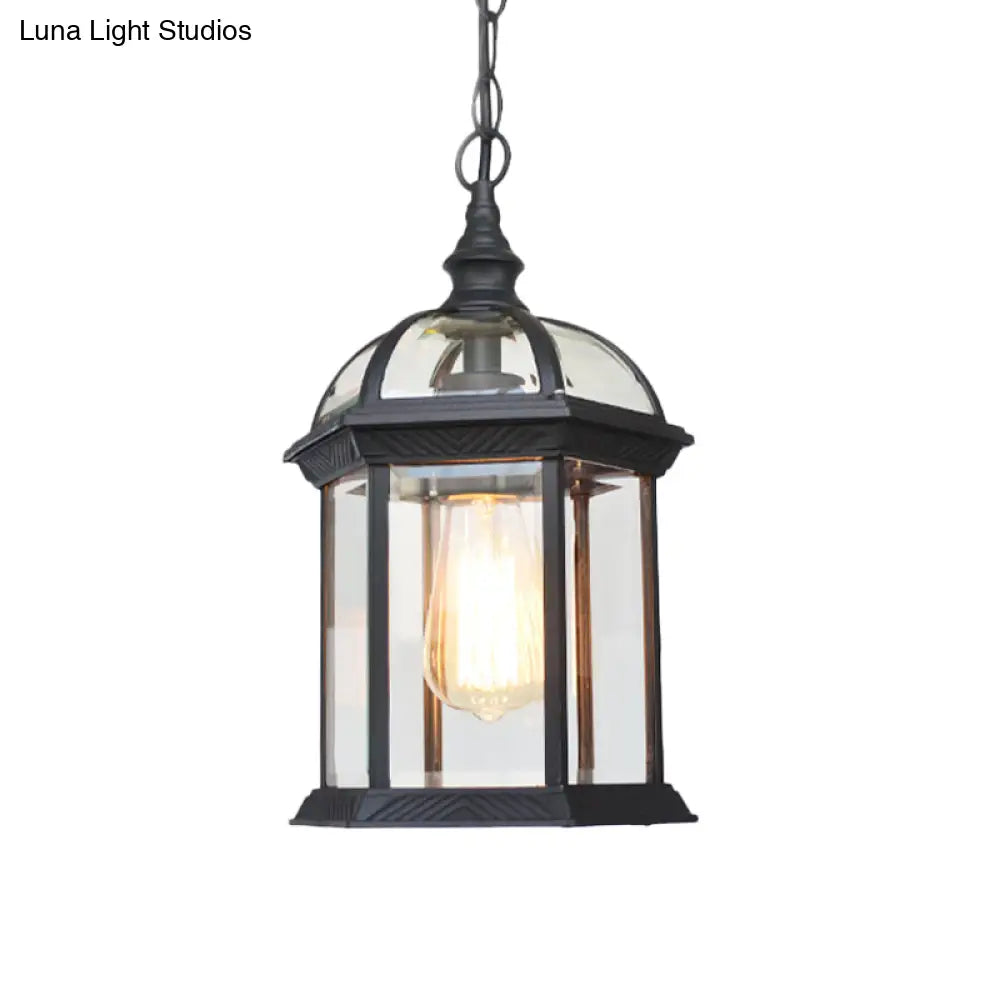 Vintage Lantern Ceiling Hanging Light - Black/Bronze/Gold Finish With Clear Glass Shade 1 Bulb