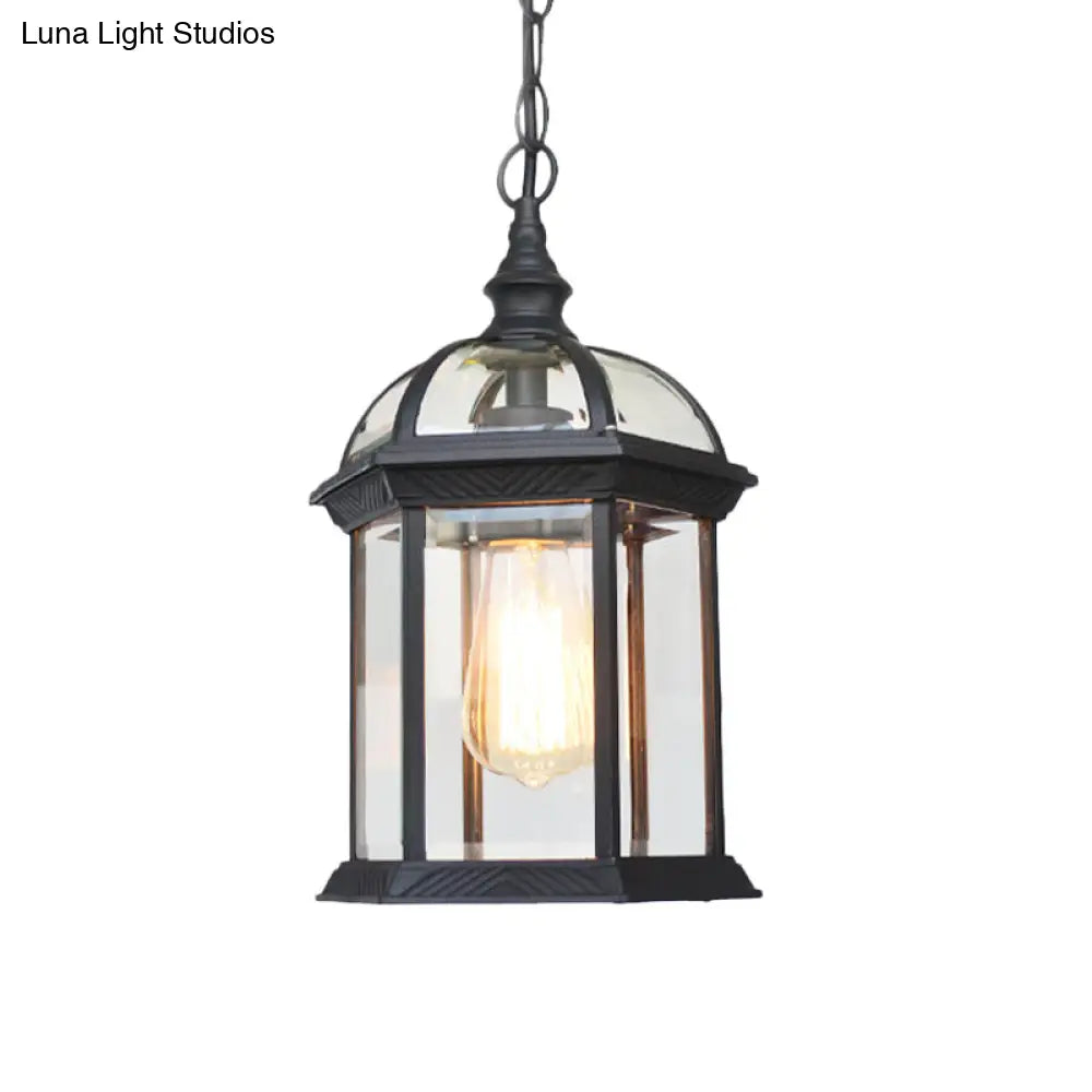 Vintage Lantern Ceiling Hanging Light With Clear Glass Shade - Black/Bronze/Gold 1 Bulb Outdoor