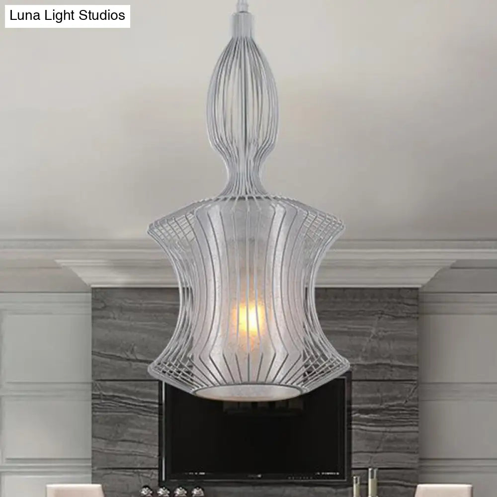 Vintage Iron Lantern Pendant Light Fixture For Dining Room - White