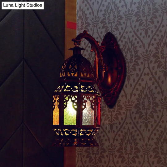 Vintage Lantern Metallic Wall Lamp: 1-Light Led Sconce Fixture In Copper