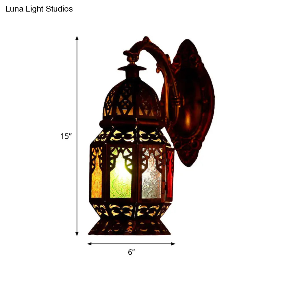 Vintage Lantern Metallic Wall Lamp: 1-Light Led Sconce Fixture In Copper