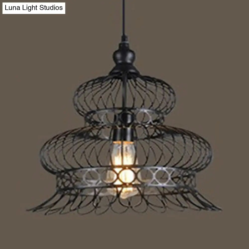 Vintage Lantern Pendant Light With Wire Net Shade - Adjustable Cord Black / D