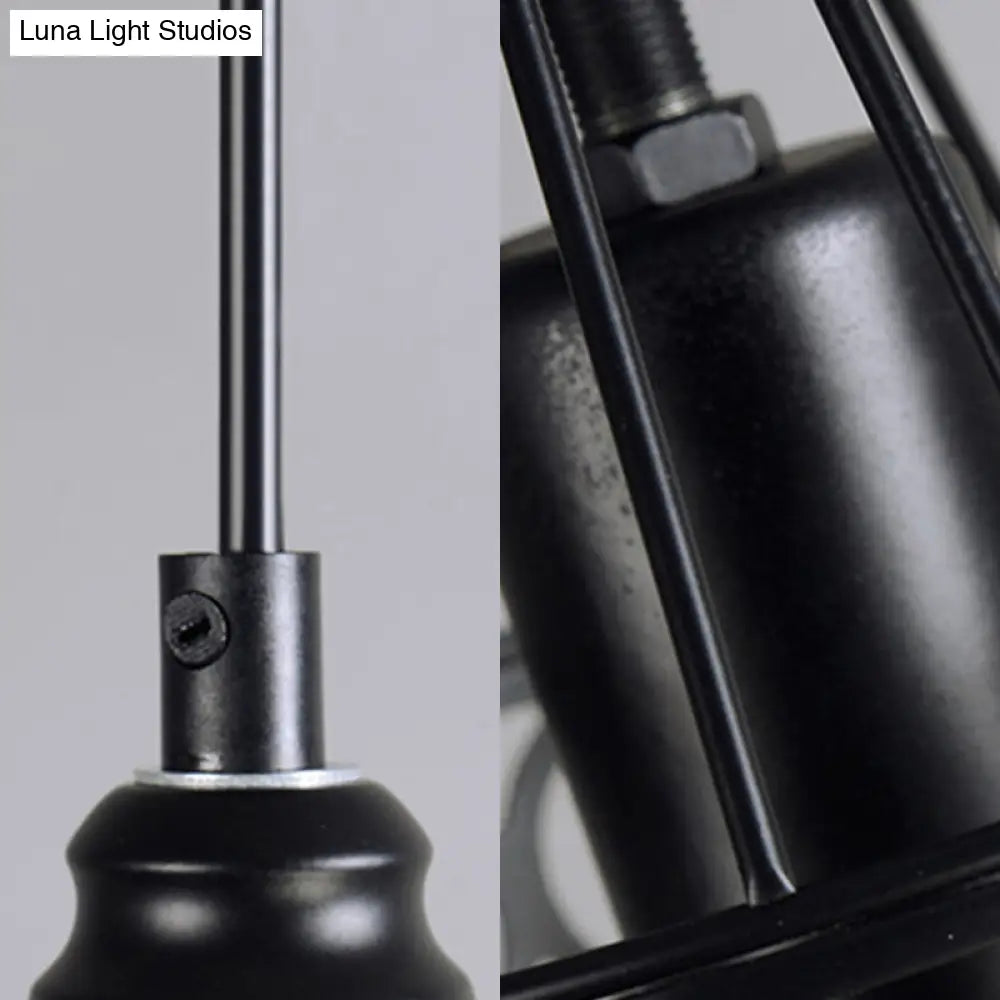 Vintage Lantern Pendant Light With Wire Net Shade - Adjustable Cord Black