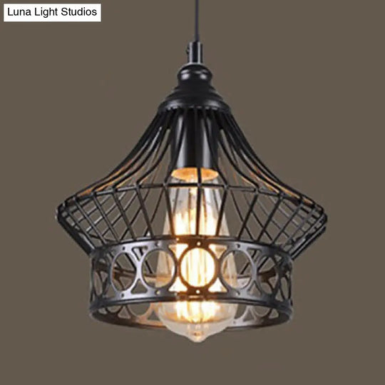 Vintage Lantern Pendant Light With Wire Net Shade - Adjustable Cord Black / A
