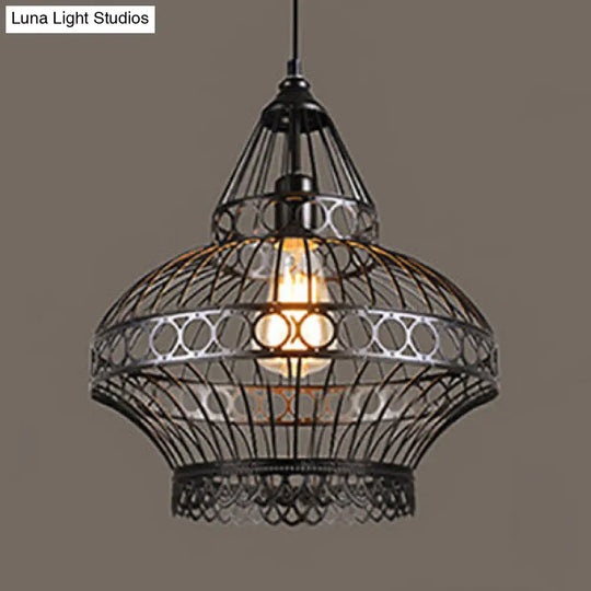 Vintage Lantern Pendant Light With Wire Net Shade - Adjustable Cord Black / B