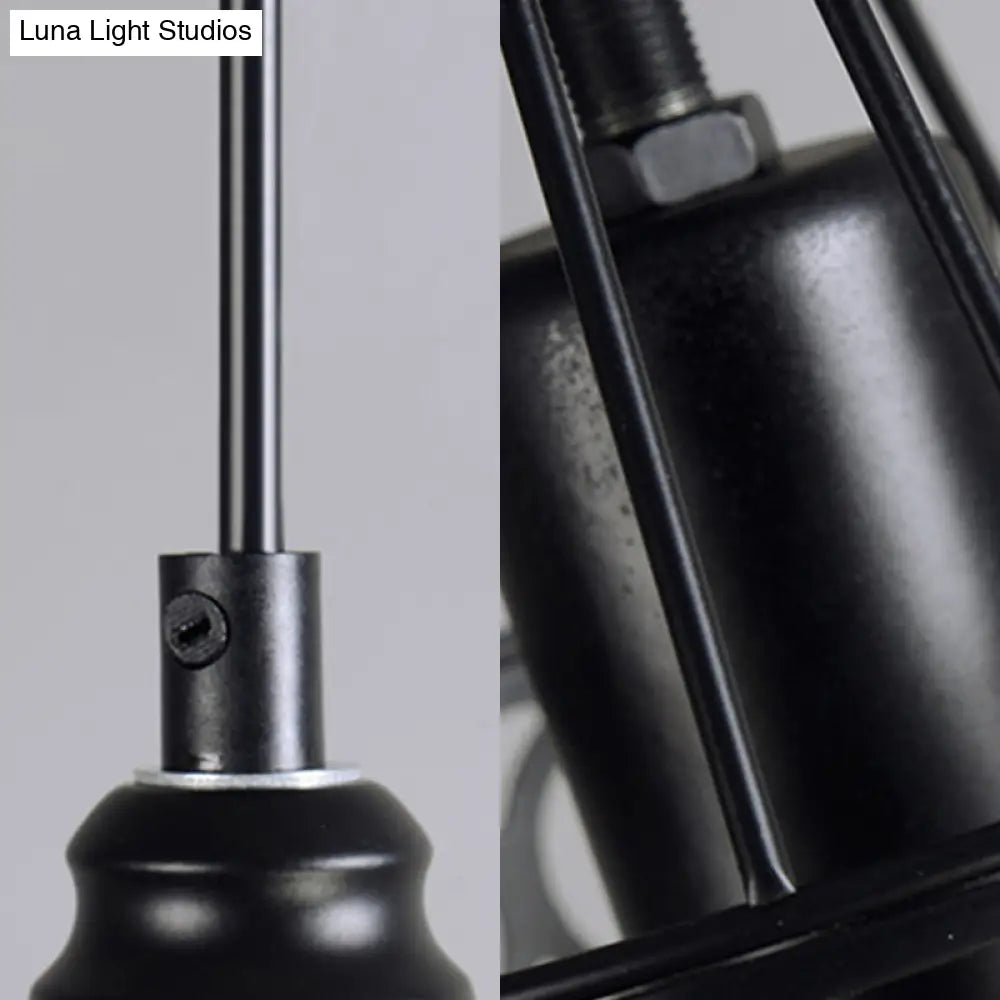 Vintage Lantern Pendant Light With Wire Net Shade - Black Adjustable Cord
