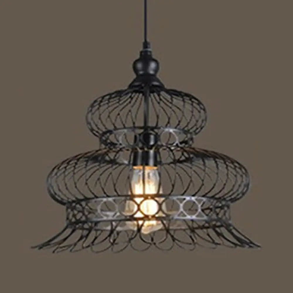 Vintage Lantern Pendant Light With Wire Net Shade - Black Adjustable Cord / D