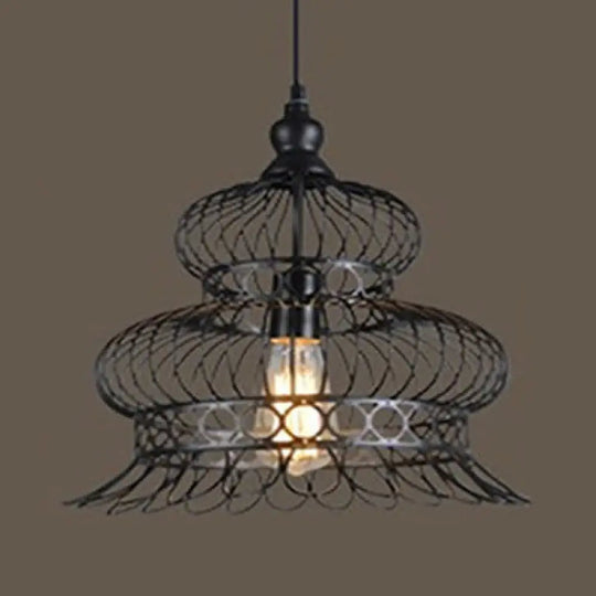 Vintage Lantern Pendant Light With Wire Net Shade - Black Adjustable Cord / D
