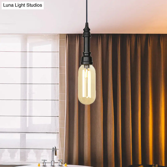 Vintage Bar Led Pendant Lighting: Bulb Lamp With Amber/Clear Glass Shade