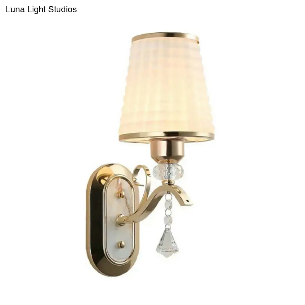 Vintage Led Wall Light With Gold Glass Cone And Crystal Accent