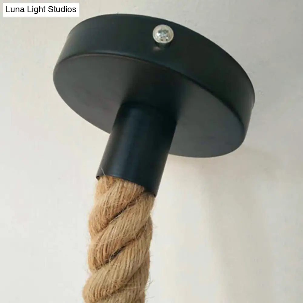 Retro Industrial Linen Rope Pendant Light 1-Light Bare Bulb Hanging Lamp For Dining Room