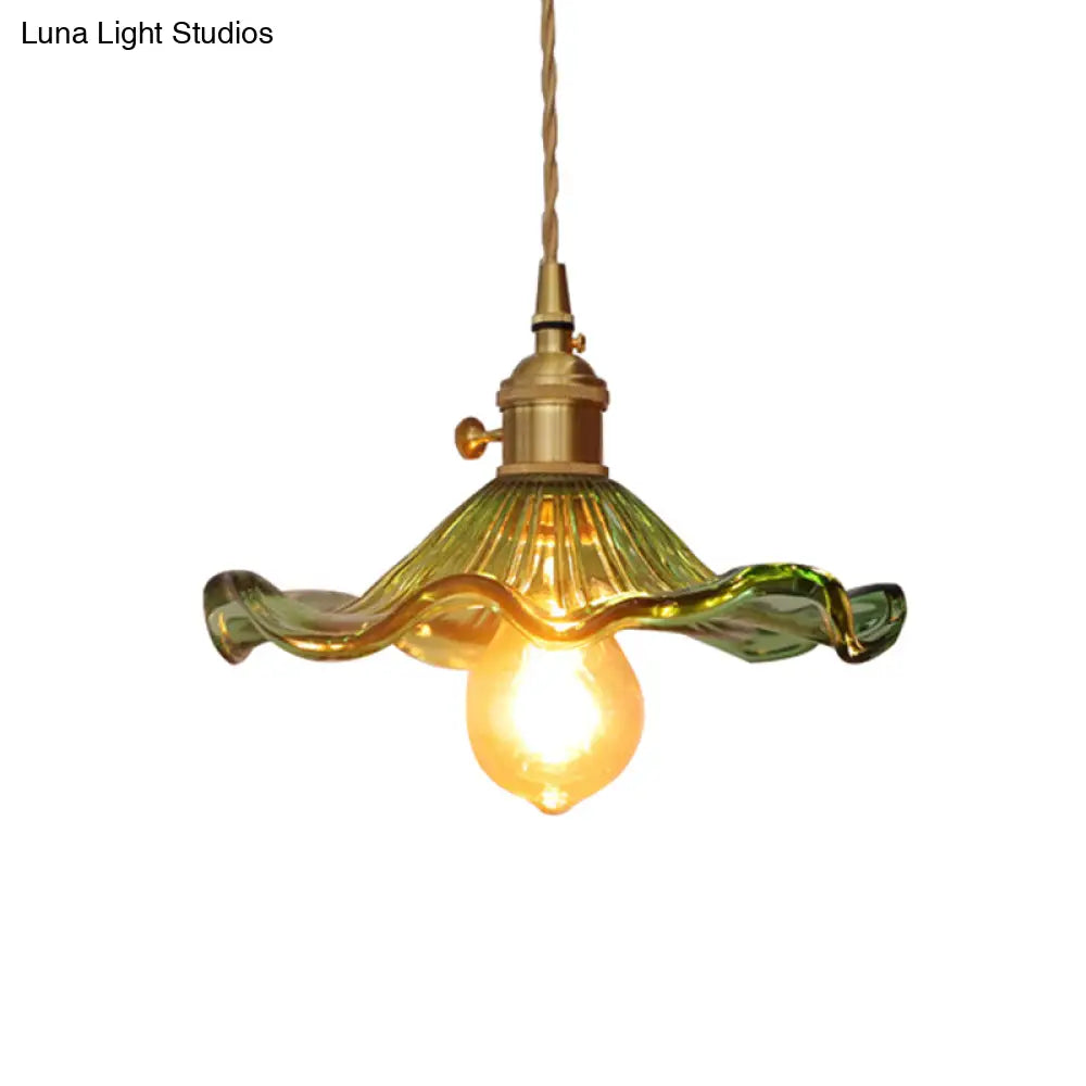Vintage Lotus Leaf Green Glass Suspension Pendant Ceiling Light - 1-Light Corridor Lighting