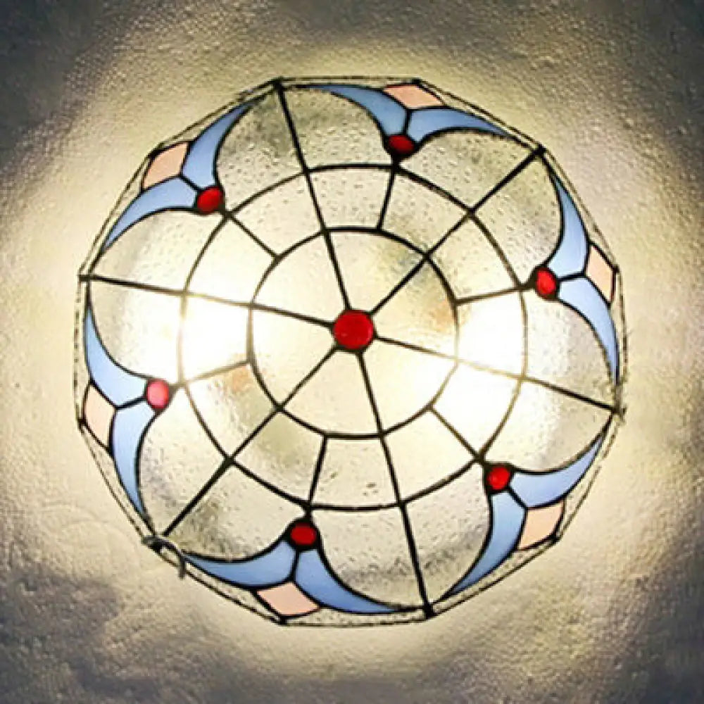 Vintage Magnolia Stained Glass Flush Ceiling Light In White/Clear For Bedroom Clear / 12’