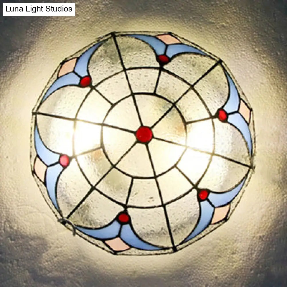 Vintage Magnolia Stained Glass Flush Ceiling Light In White/Clear For Bedroom Clear / 12