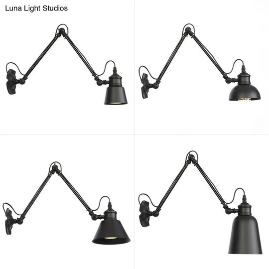 Vintage Matte Black Iron Wall Mount Reading Light With Swing Arm - 1-Bulb Task Lamp