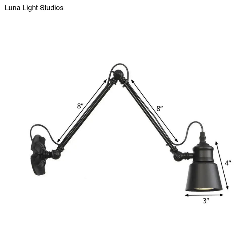 Vintage Matte Black Iron Wall Mount Reading Light With Swing Arm - 1-Bulb Task Lamp