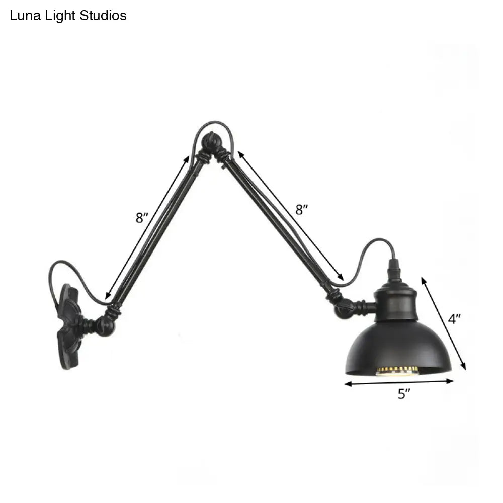 Vintage Matte Black Iron Wall Mount Reading Light With Swing Arm - 1-Bulb Task Lamp