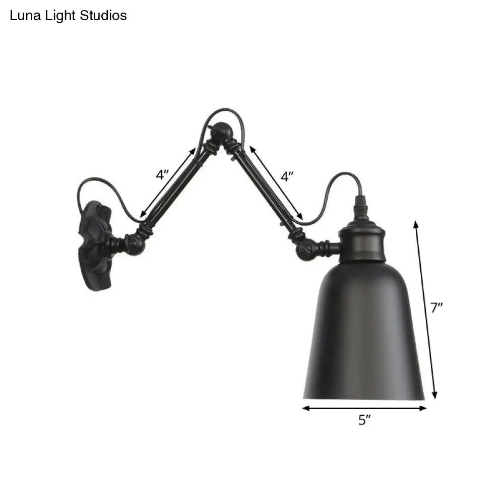 Vintage Matte Black Iron Wall Mount Reading Light With Swing Arm - 1-Bulb Task Lamp