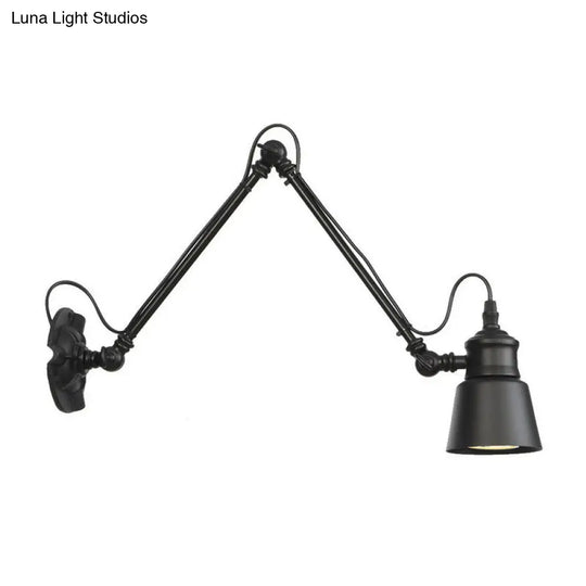 Vintage Matte Black Iron Wall Mount Reading Light With Swing Arm - 1-Bulb Task Lamp