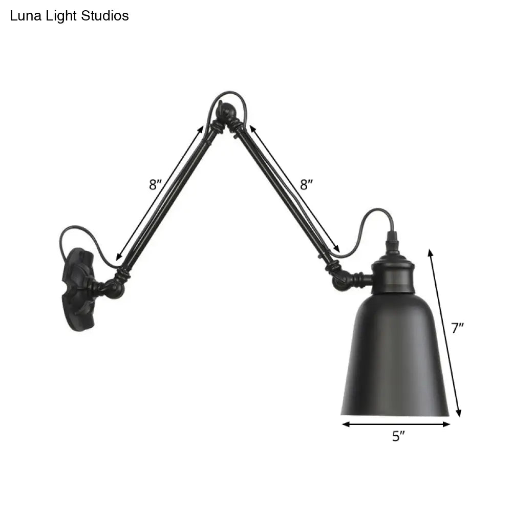 Vintage Matte Black Iron Wall Mount Reading Light With Swing Arm - 1-Bulb Task Lamp