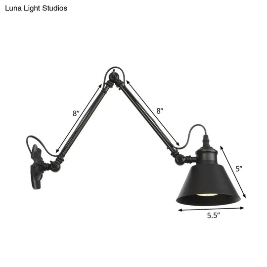 Vintage Matte Black Iron Wall Mount Reading Light With Swing Arm - 1-Bulb Task Lamp