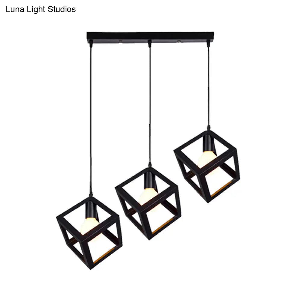 Vintage Metal 3-Light Geometric Cage Ceiling Lamp For Dining Room