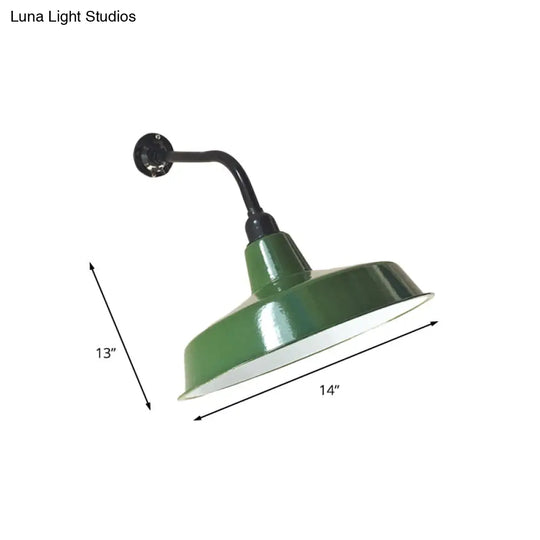 Vintage Metal Barn Shade Wall Sconce With Green Finish 1-Light And 14/16 Width