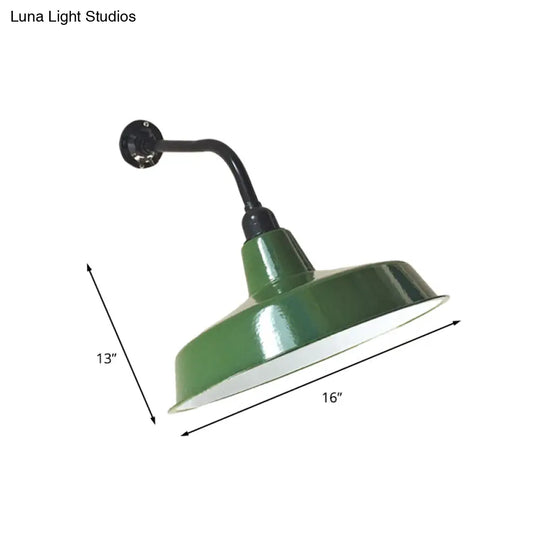 Vintage Metal Barn Shade Wall Sconce With Green Finish 1-Light And 14/16 Width