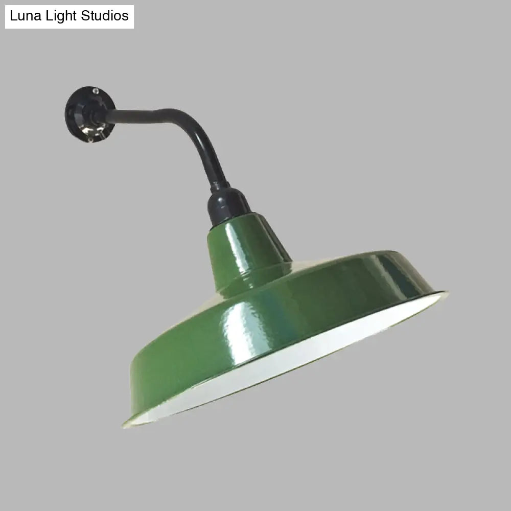 Vintage Metal Barn Shade Wall Sconce With Green Finish 1-Light And 14/16 Width