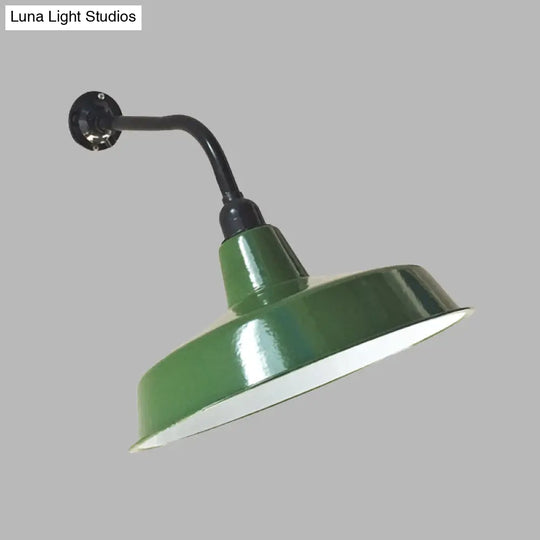 Vintage Metal Barn Shade Wall Sconce With Green Finish 1-Light And 14/16 Width