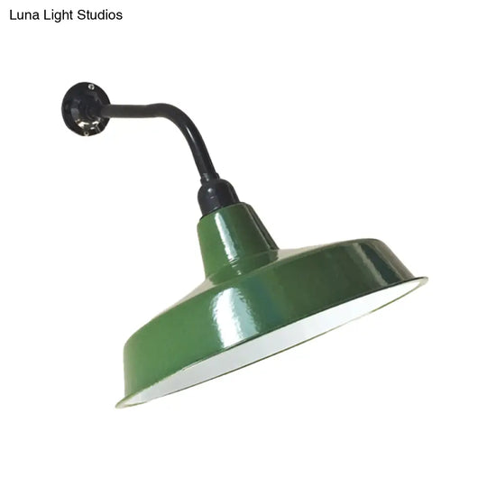 Vintage Metal Barn Shade Wall Sconce With Green Finish 1-Light And 14/16 Width