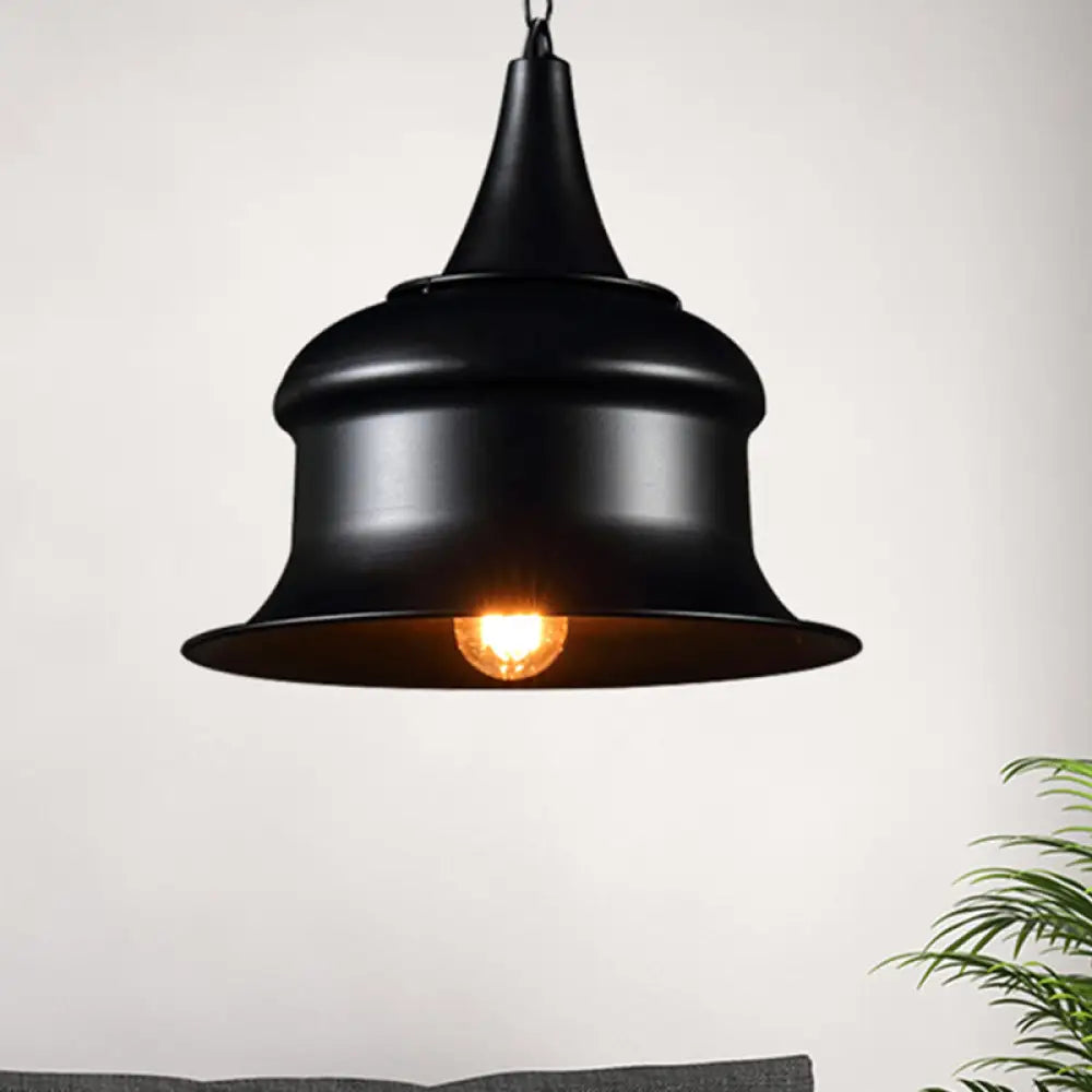 Vintage Metal Bell Shape Pendant Light For Living Room - Black/Red/Yellow Black