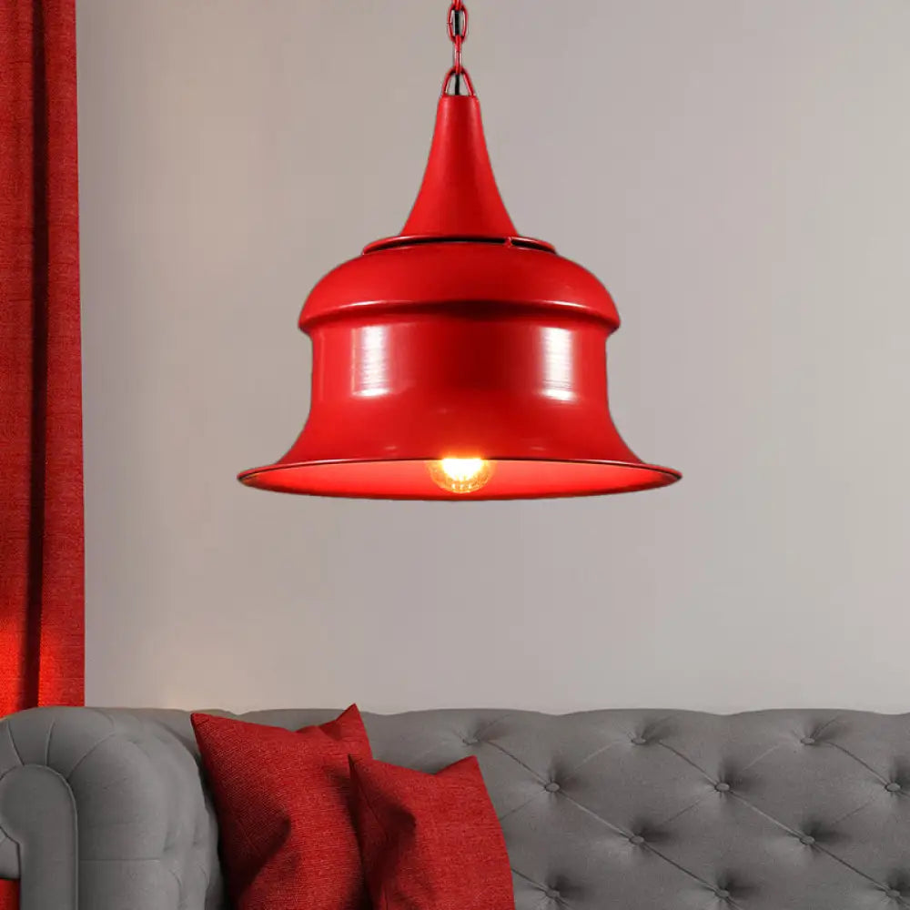 Vintage Metal Bell Shape Pendant Light For Living Room - Black/Red/Yellow Red