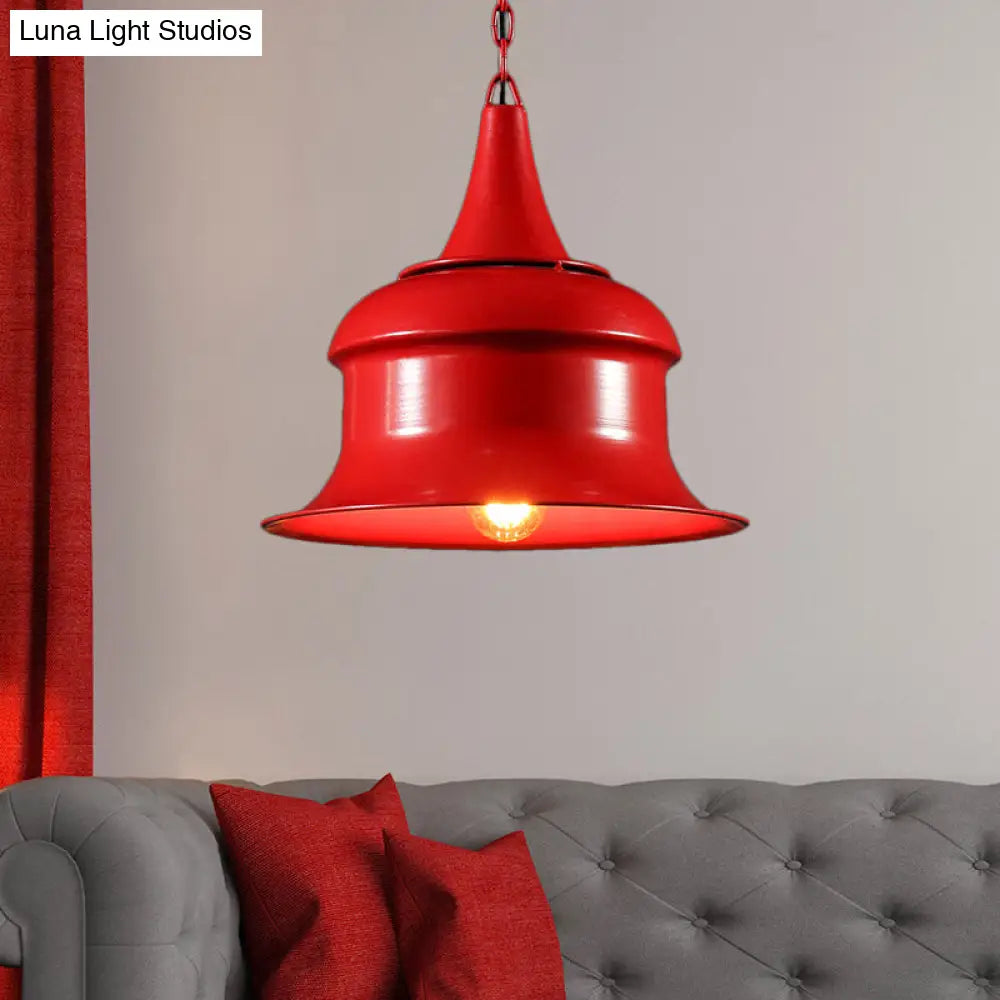 Vintage Metal Bell Shape Pendant Light - Black/Red/Yellow Ideal For Living Room Red