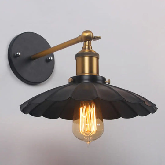 Vintage Metal Black Wall Sconce - Shaded Single Bathroom Lighting Fixture / Wide Flare